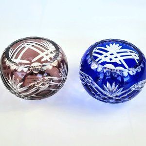 Elegant Glass Candle Holders - Blue and Brown